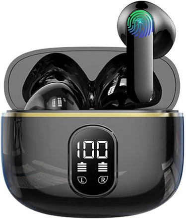 BOXSSROG Auriculares Bluetooth 5.3 inalámbricos, cancelación de Ruido Ambiental Mediante 4 micrófonos, Pantalla LED, HiFi, estéreo, 42 h, Impermeable IP6, Deportes, Control táctil para iOS Android